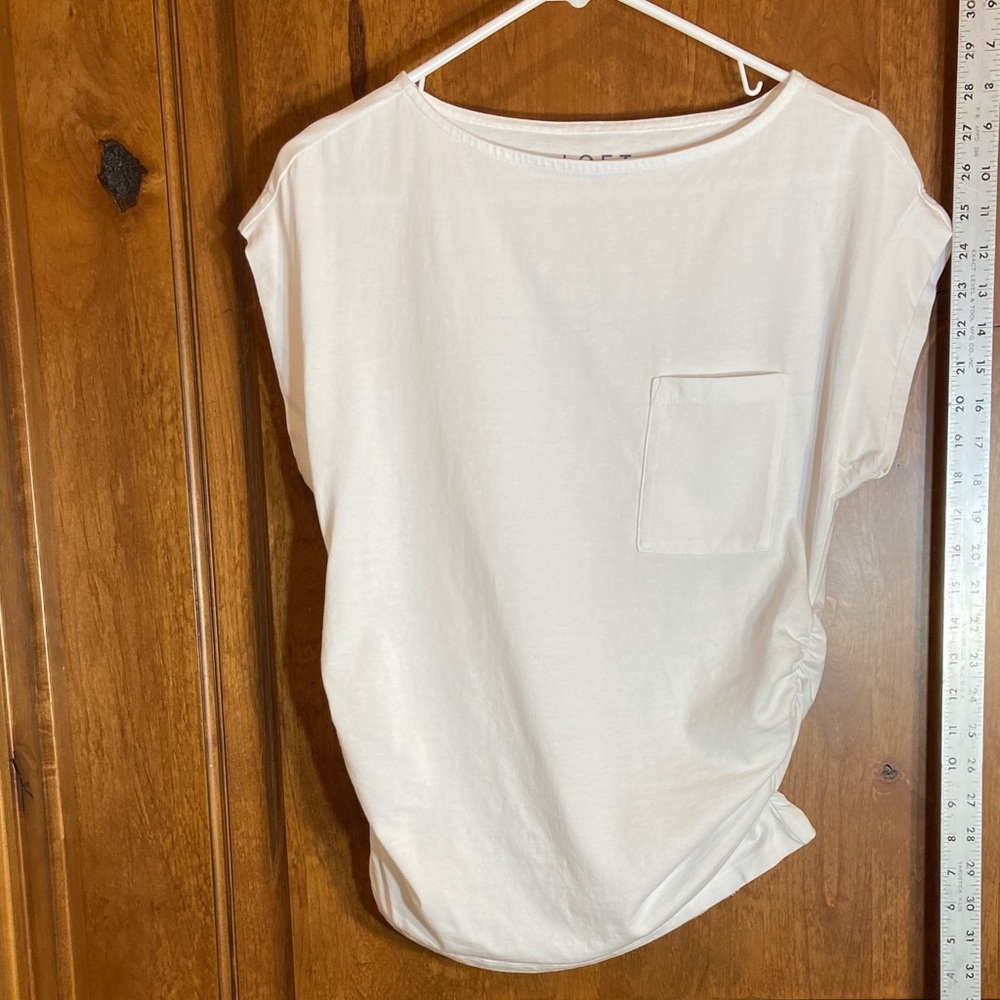 LOFT White Shirred Tee with Pocket Size M